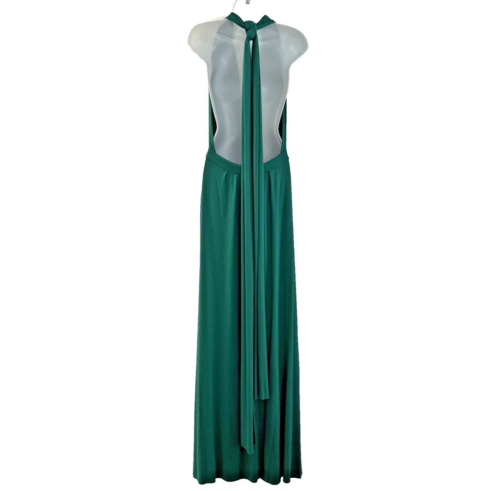 Tart Emerald Green Halter Maxi Dress Backless Plunging Grecian Modal M - Picture 2 of 14